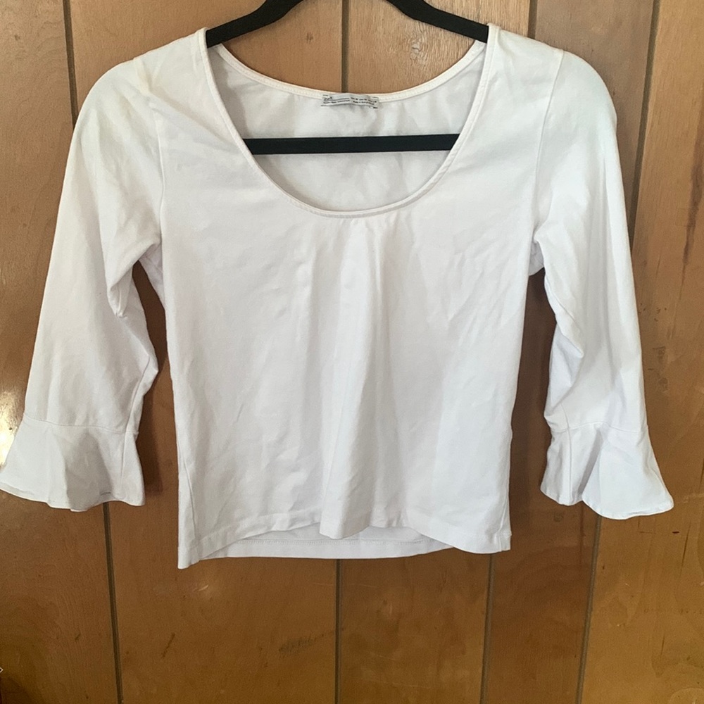 Zara White Mid Sleeve Ruffle Crop Top